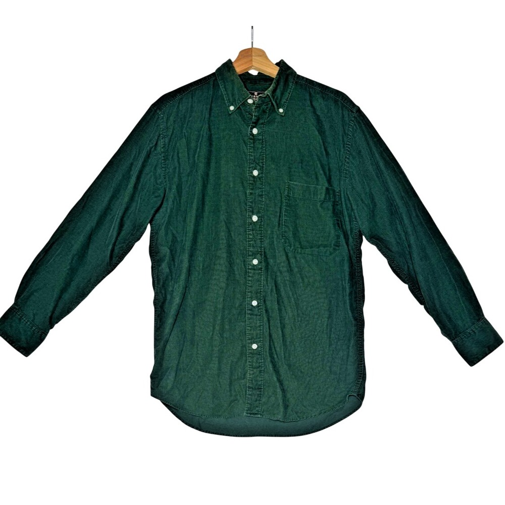 Steve & Barry's Corduroy Button Down Shirt S Green Boys Long Sleeve Top